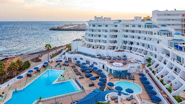 Panoramic view of Santa Barbara Golf & Ocean Club, a resort with pools and direct access to the golf course.