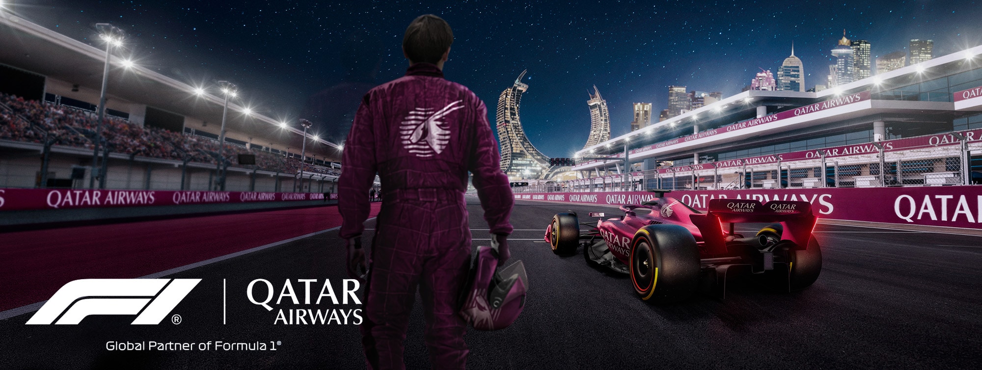 imagen de una moto en el circuito de Doha con los logotipos de Qatar Airways y Moto GP