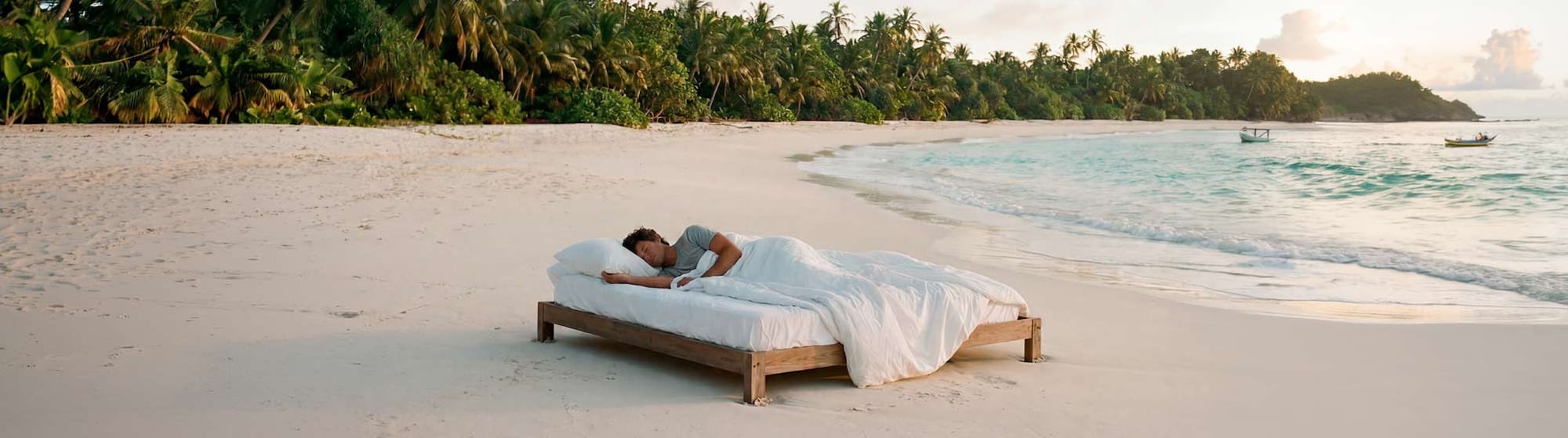 The image shows a man lying in a hammock.